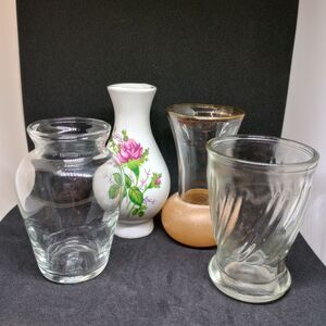 Vintage Floral White and Clear Glass Mini Vase Set